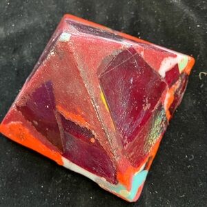 Handmade Cast Glass Pyramid “Solar Flare 2”  Brilliant Yellow Glass  4”x4”